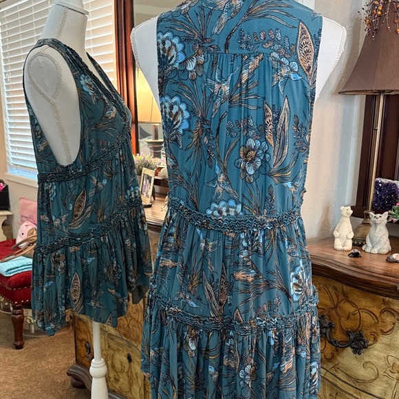 Free People Hummingbird Print Tunic Top Dark Teal - Picture 8 of 15
